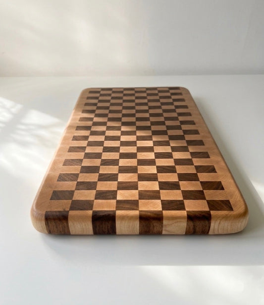Checkered End Grain Cutting Board, Handcrafted, Walnut and Maple, Made to Order