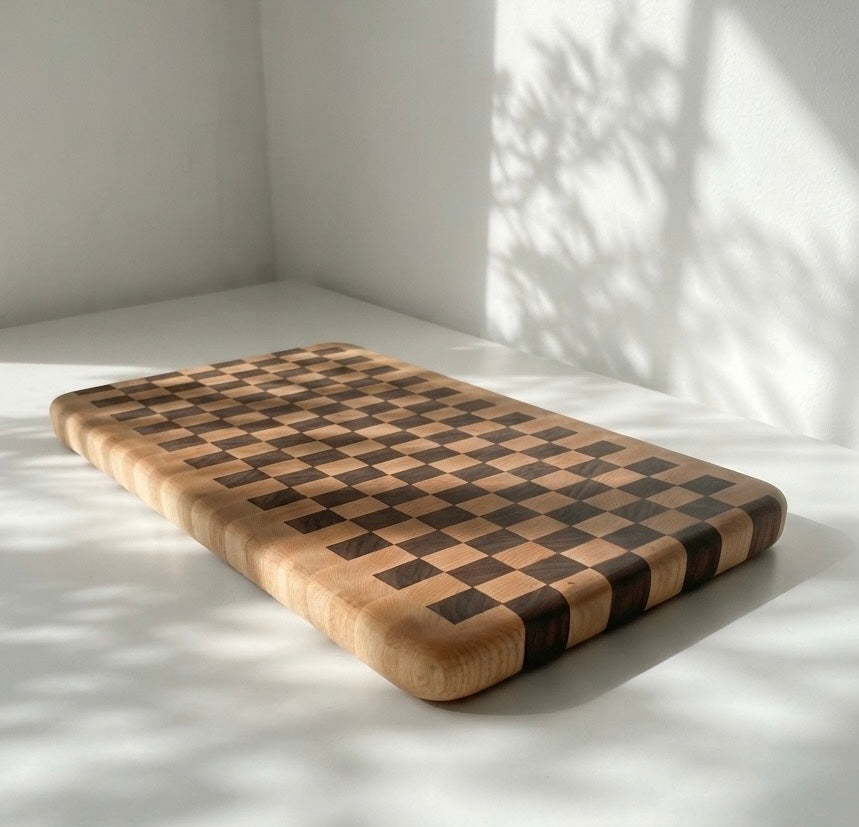 Checkered End Grain Cutting Board, Handcrafted, Walnut and Maple, Made to Order