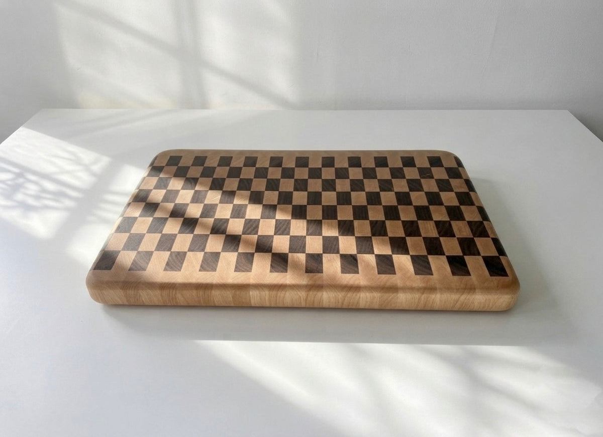 Checkered End Grain Cutting Board, Handcrafted, Walnut and Maple, Made to Order