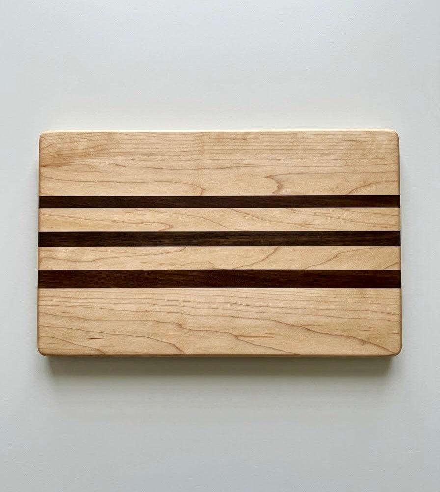 Maple & Walnut Cutting Board with Finger Grips, Handcrafted and Made to Order