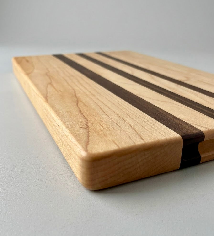 Maple & Walnut Cutting Board with Finger Grips, Handcrafted and Made to Order