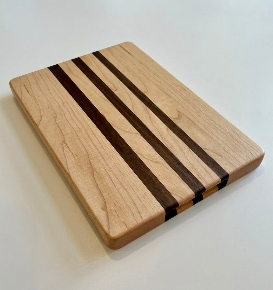 Maple & Walnut Cutting Board with Finger Grips, Handcrafted and Made to Order