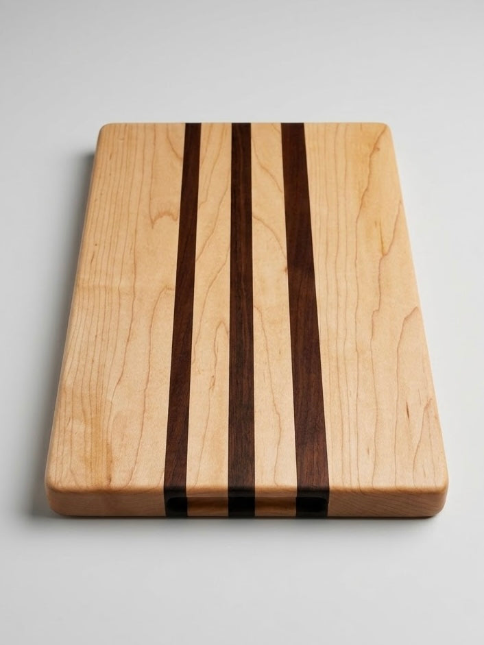 Maple & Walnut Cutting Board with Finger Grips, Handcrafted and Made to Order